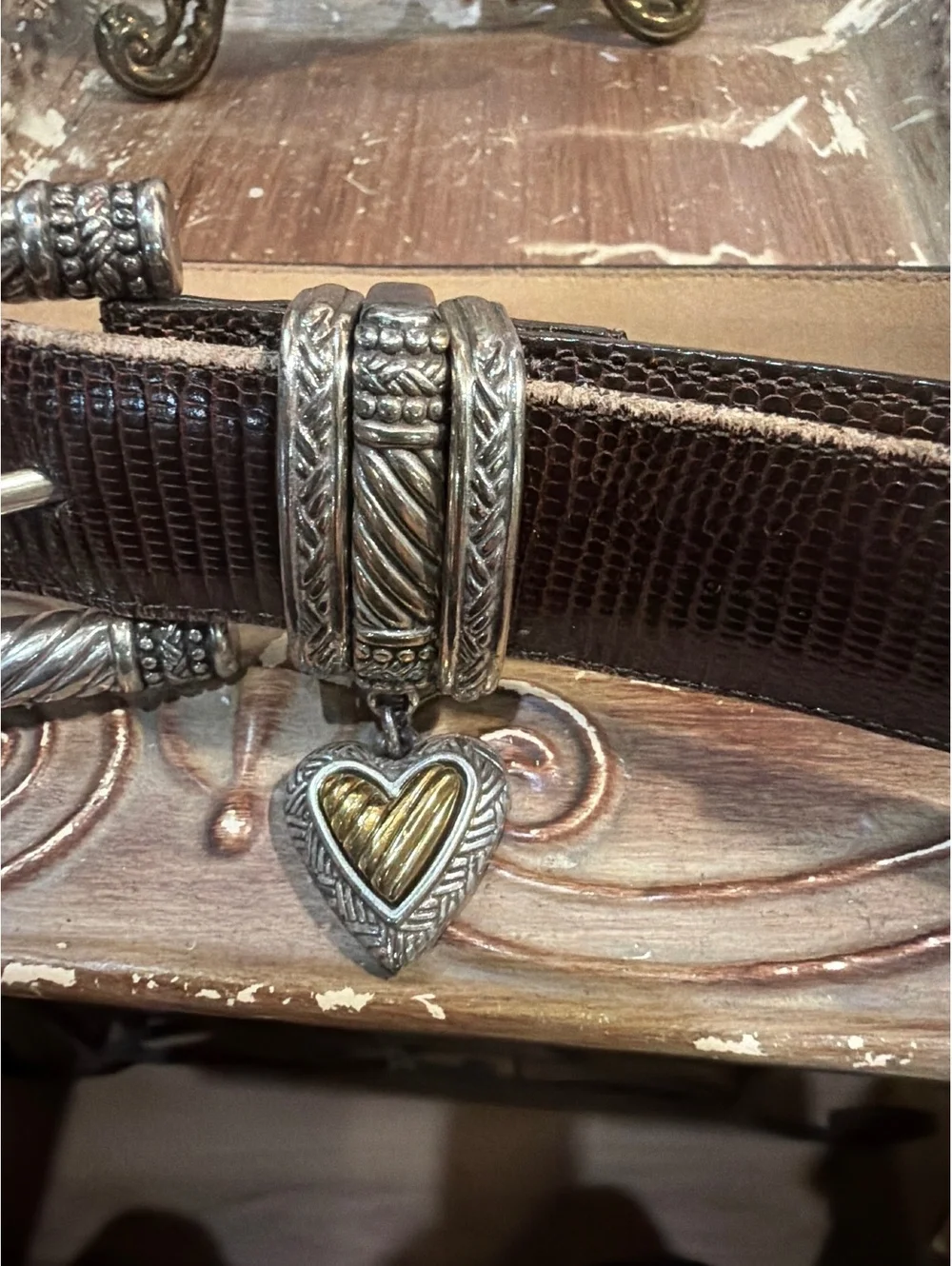 Brighton Brown Leather Western Belt with Heart Charm